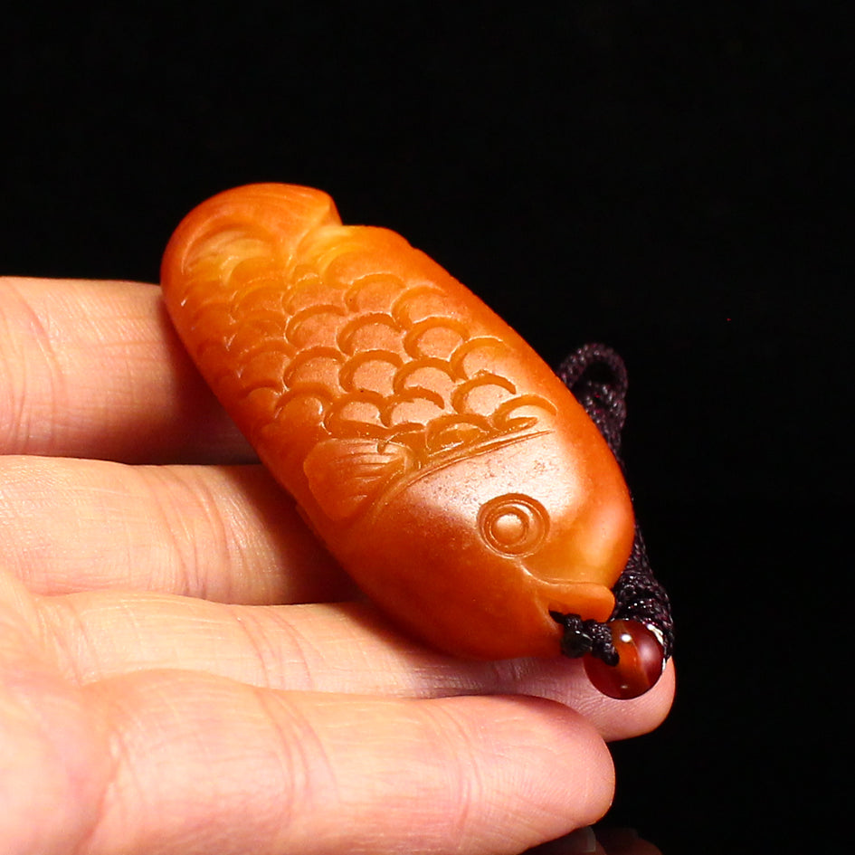 Chinese Natural Hetian Jade Carved Fish Pendant