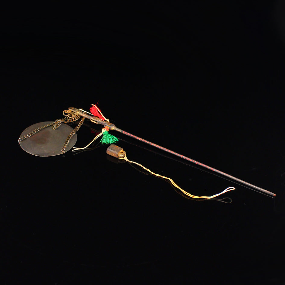 Old Chinese Copper Weighing Instruments w Lacquerware Box