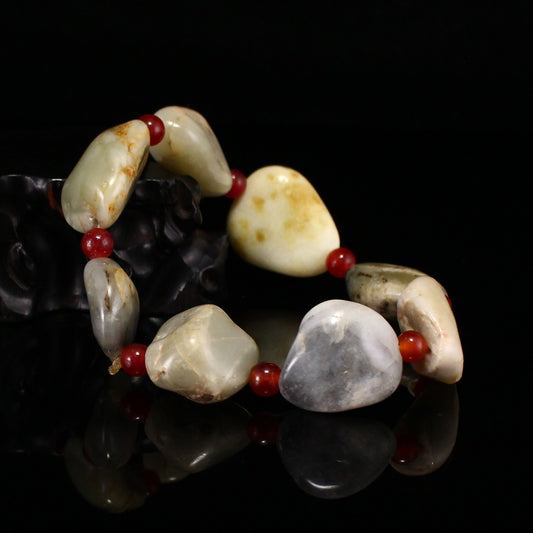Chinese Hetian Jade Original Stone Beads Bracelet