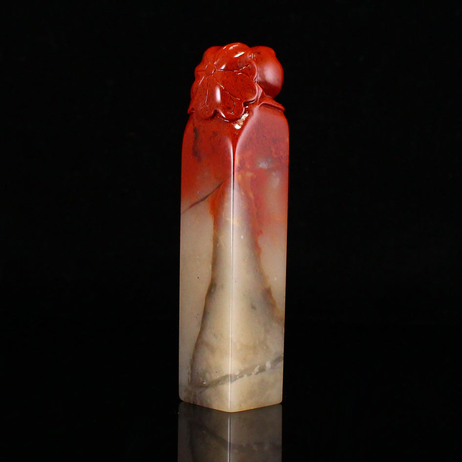 Chinese Shoushan Stone Carved Peach & Lotus Leaf Seal