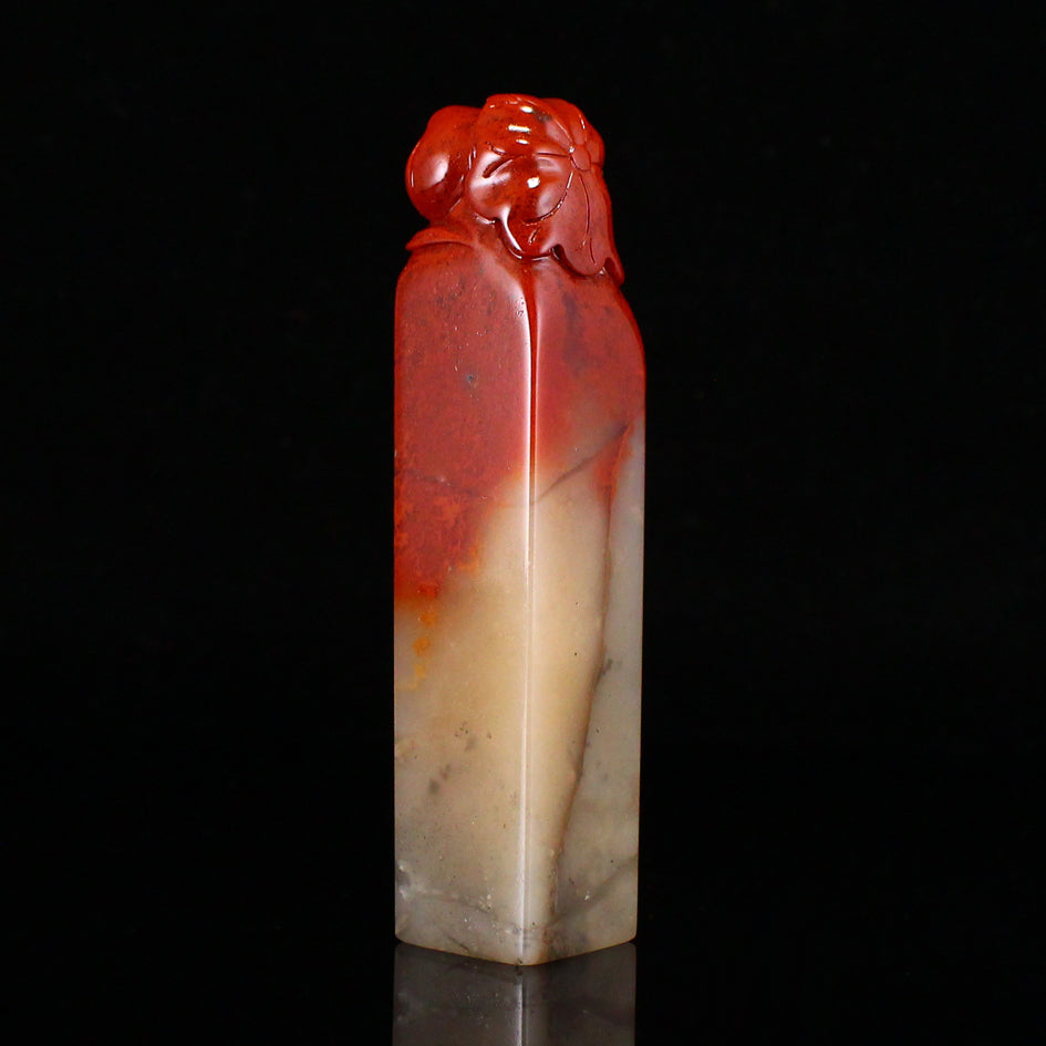 Chinese Shoushan Stone Carved Peach & Lotus Leaf Seal