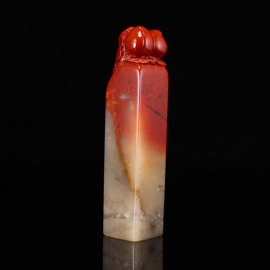 Chinese Shoushan Stone Carved Peach & Lotus Leaf Seal