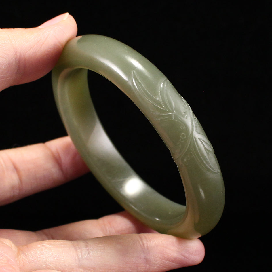 Inside Diameter 58.7MM Chinese Natural Green Hetian Jade Bracelet