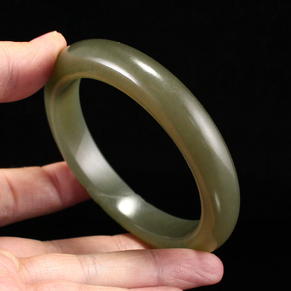 Inside Diameter 58.7MM Chinese Natural Green Hetian Jade Bracelet