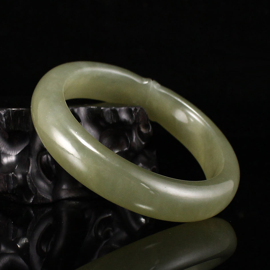 Inside Diameter 53MM Chinese Natural Green Hetian Jade Low Relief Bamboo Bracelet