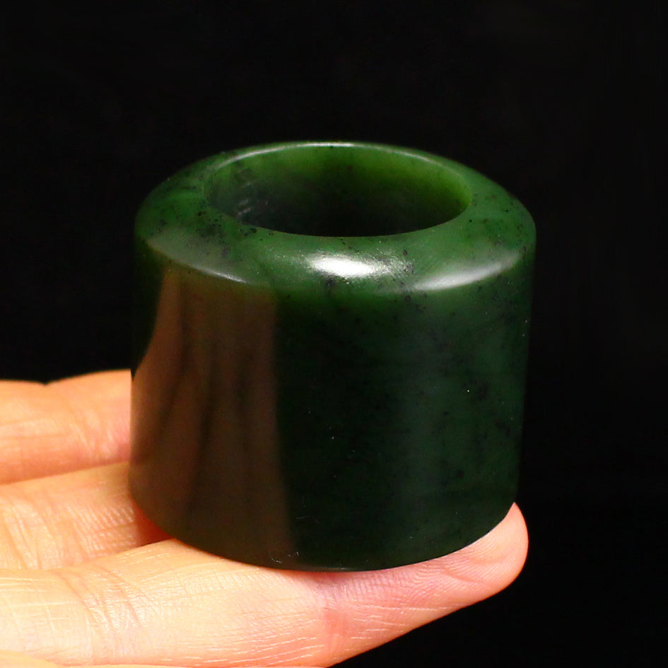 Chinese Natural Green Hetian Jade Thumb Ring