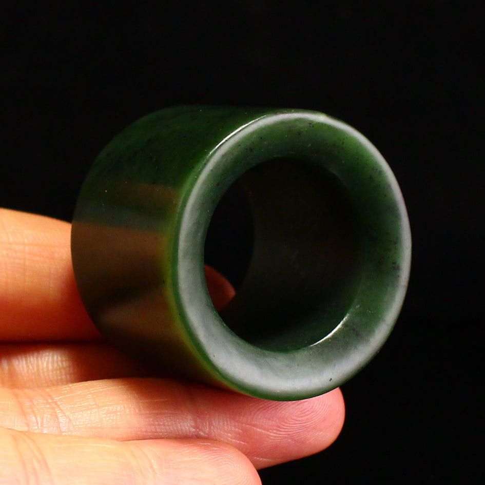 Chinese Natural Green Hetian Jade Thumb Ring