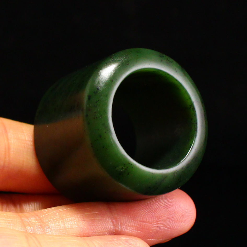 Chinese Natural Green Hetian Jade Thumb Ring