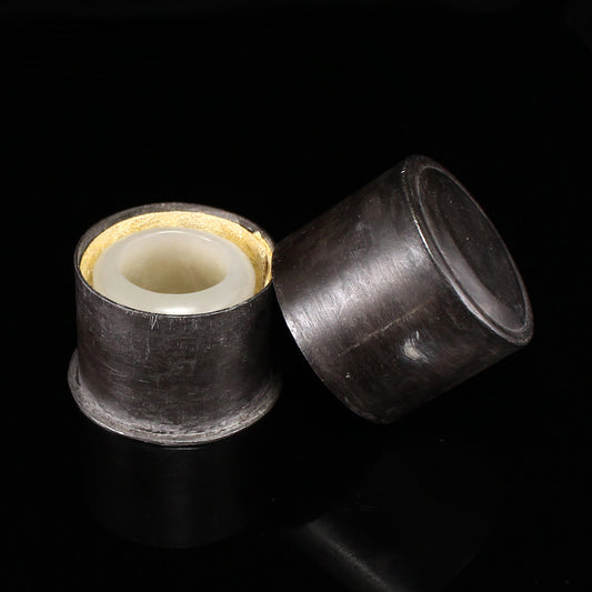 Chinese Natural White Hetian Jade Thumb Ring w Tin Box