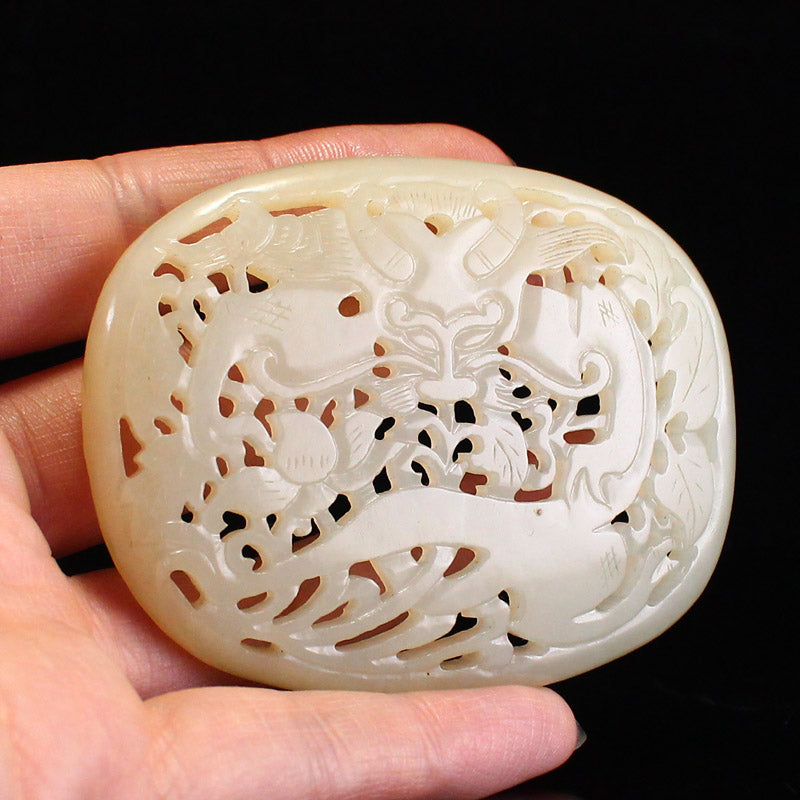 Openwork Jade Carved Fortune Dragon Pendant