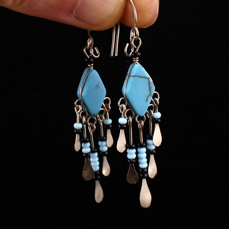 A Pair Silver Inlay Turquoise Earrings