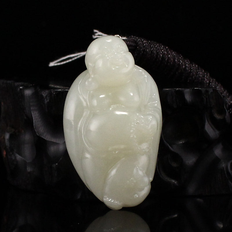 Natural Jade Carved Laughing Buddha Pendant