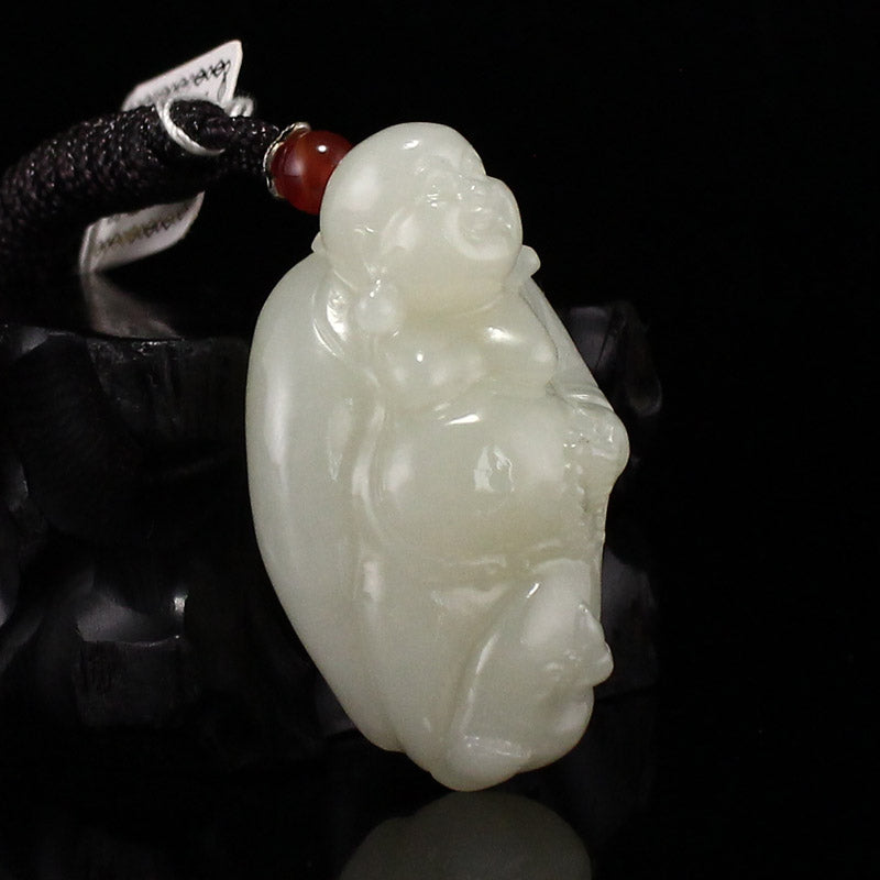 Natural Jade Carved Laughing Buddha Pendant