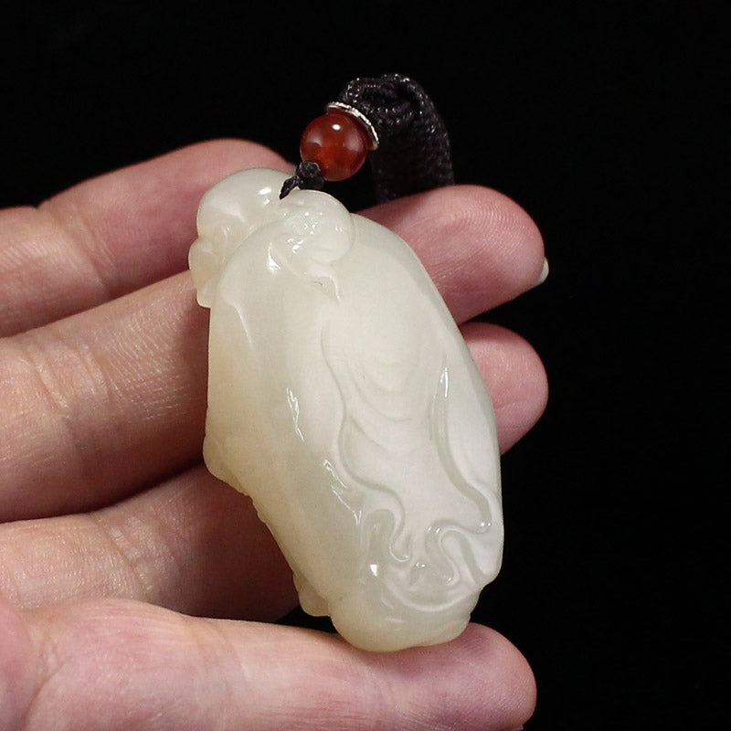 Natural Jade Carved Laughing Buddha Pendant