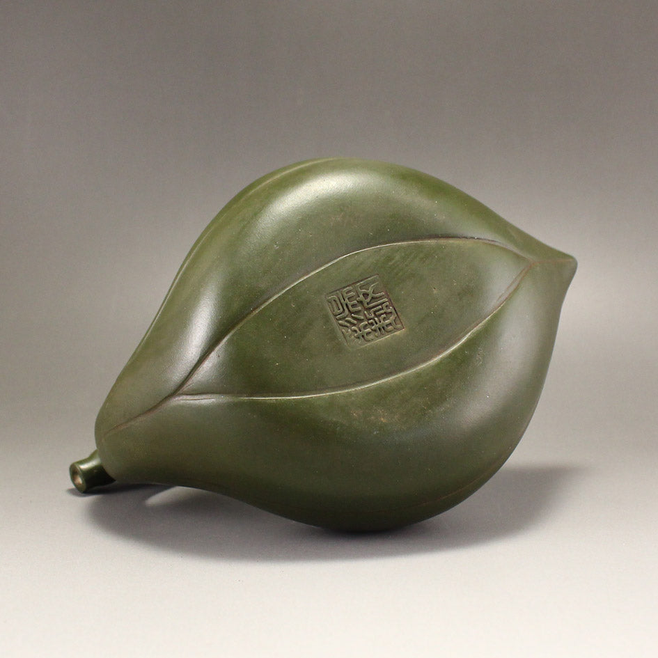 Old Green Yixing Zisha Clay Bamboo & Cicada Teapot w Artist Signed