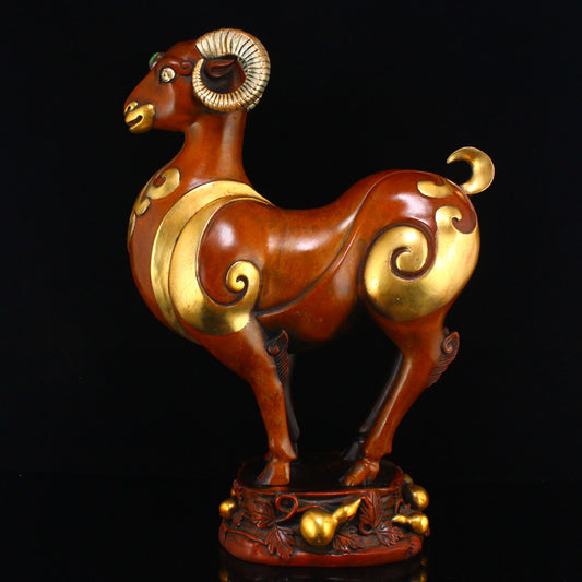 Vintage Gilt Gold-plated Silver Copper Inlay Turquoise Sheep Statue