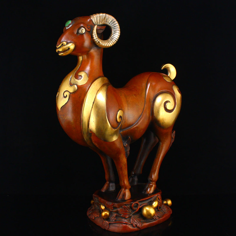 Vintage Gilt Gold-plated Silver Copper Inlay Turquoise Sheep Statue