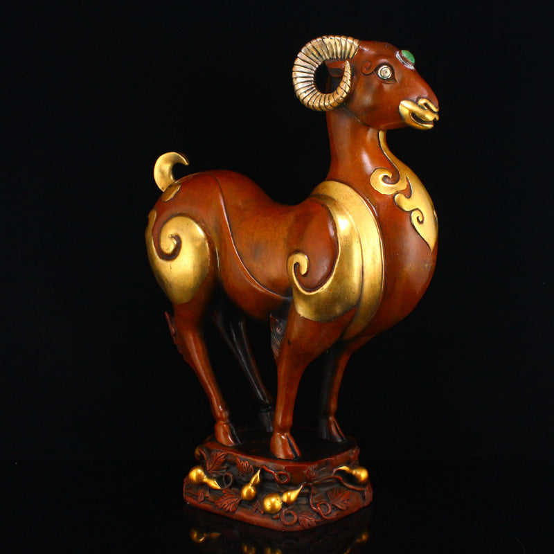 Vintage Gilt Gold-plated Silver Copper Inlay Turquoise Sheep Statue