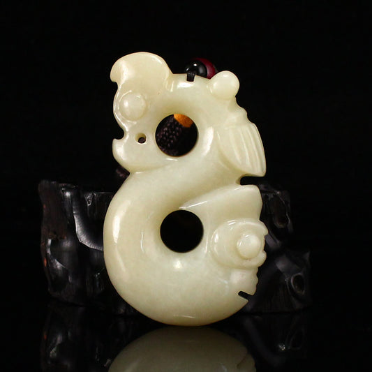 Old Jade Carved Cicada & Dragon Pendant