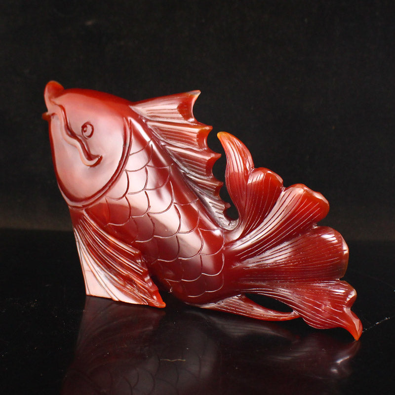 Beautiful Red Agate Fish Statue w Certificate