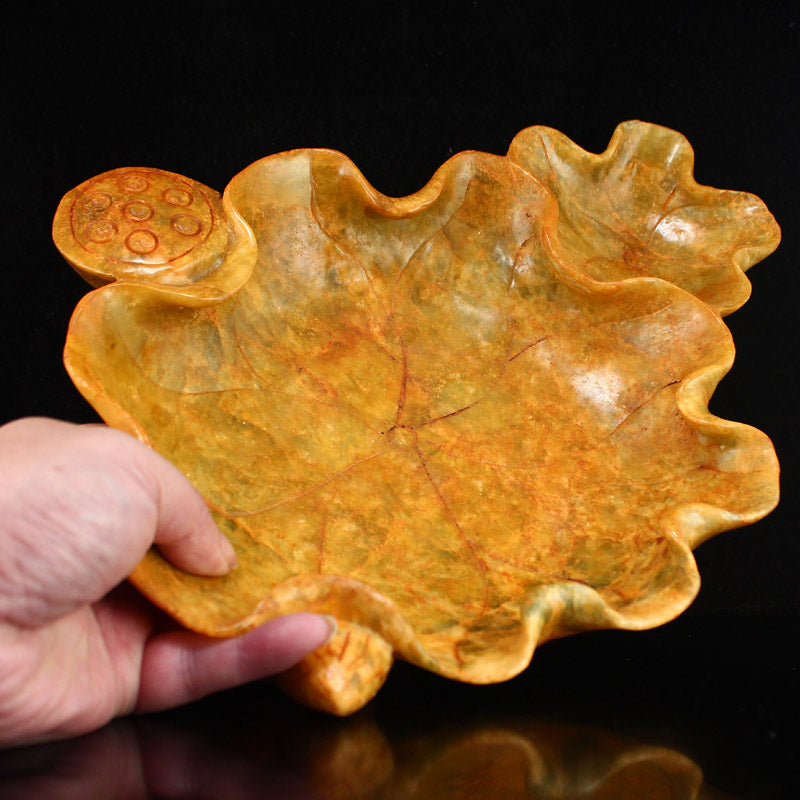 Vintage Jade Carved Lotus Leaf Shape Brush Washer