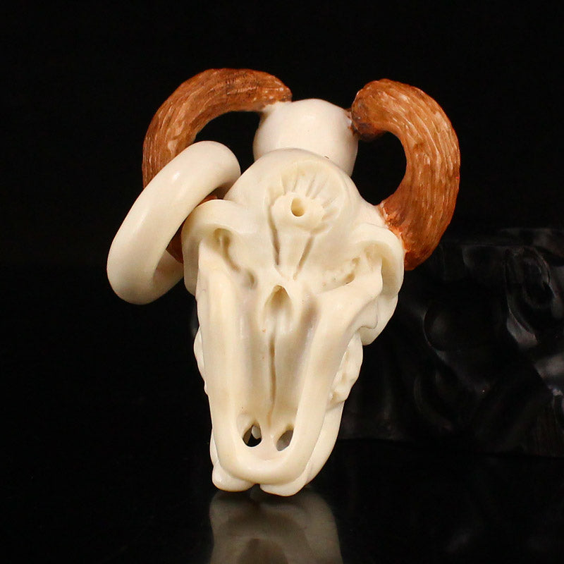 Old Ox Horn Carved Skull Pendant