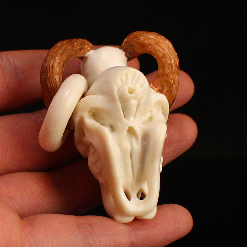 Old Ox Horn Carved Skull Pendant