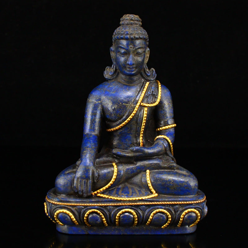 Tibetan Buddhism Lapis Lazuli Sakyamuni Buddha Statue With Silver Wire Inlay Gem Shrines