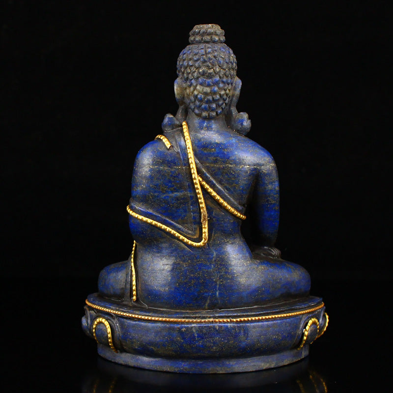 Tibetan Buddhism Lapis Lazuli Sakyamuni Buddha Statue With Silver Wire Inlay Gem Shrines