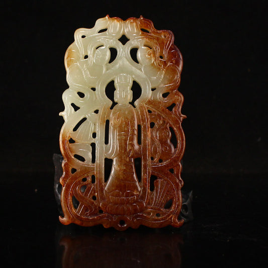 Vintage Openwork Jade Carved Figure Pendant