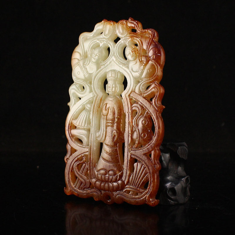 Vintage Openwork Jade Carved Figure Pendant