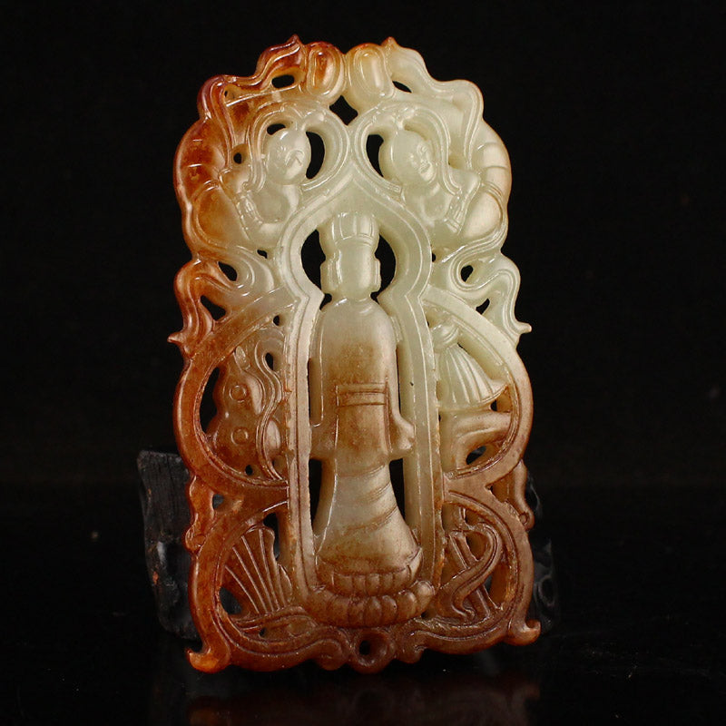 Vintage Openwork Jade Carved Figure Pendant