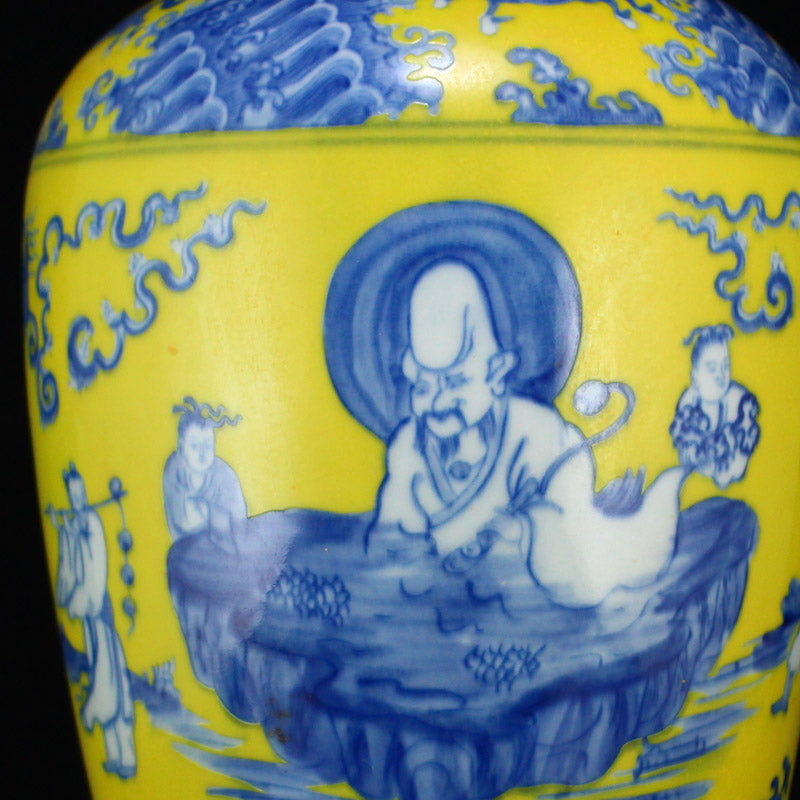 Chinese Yellow Ground Blue And White Porcelain Vase w Chenghua Mark