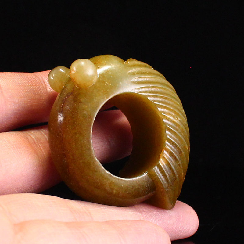 Old Jade Carved Cicada Thumb Ring