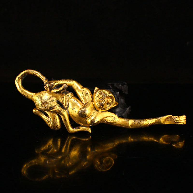 Old Chinese Gilt Gold Bronze Monkey Belt Buckle