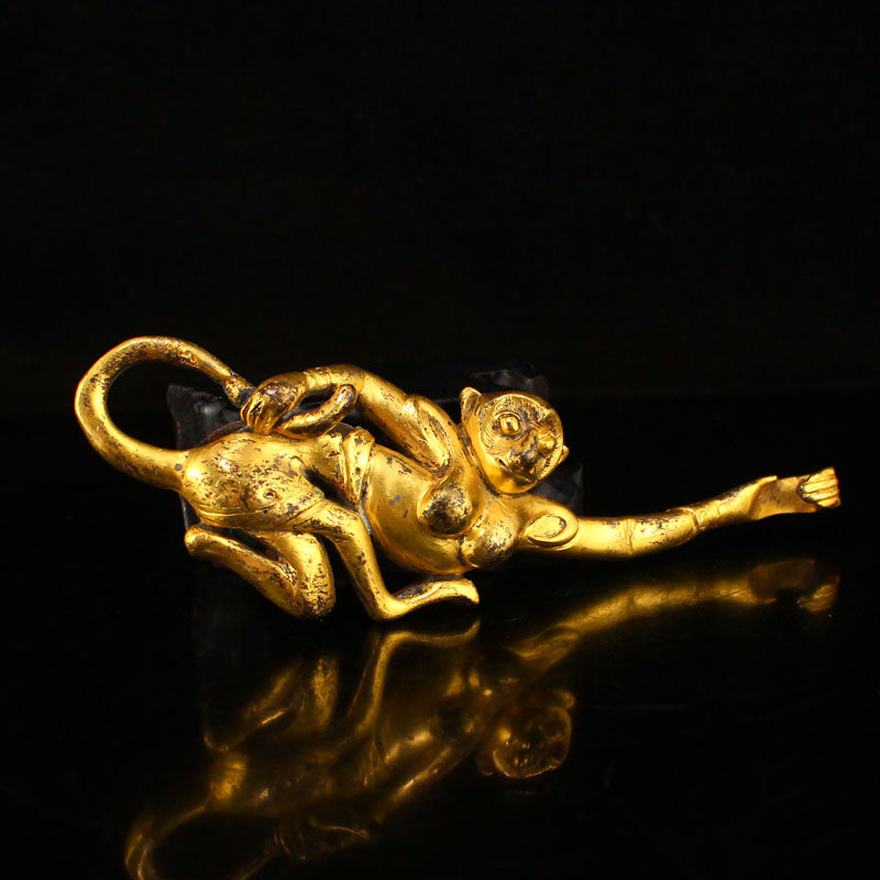 Old Chinese Gilt Gold Bronze Monkey Belt Buckle