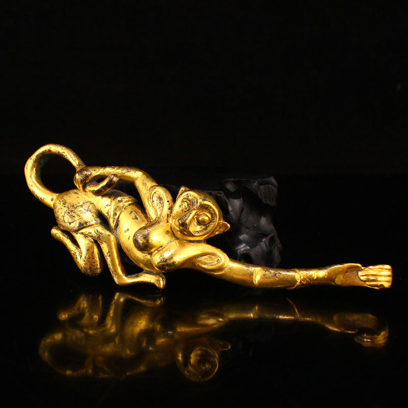 Old Chinese Gilt Gold Bronze Monkey Belt Buckle