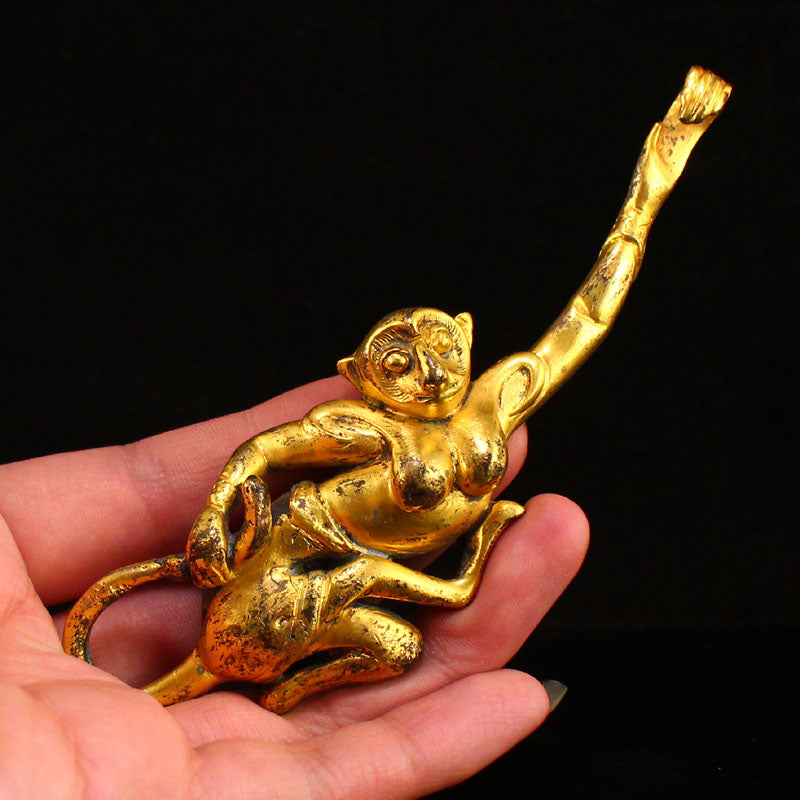 Old Chinese Gilt Gold Bronze Monkey Belt Buckle