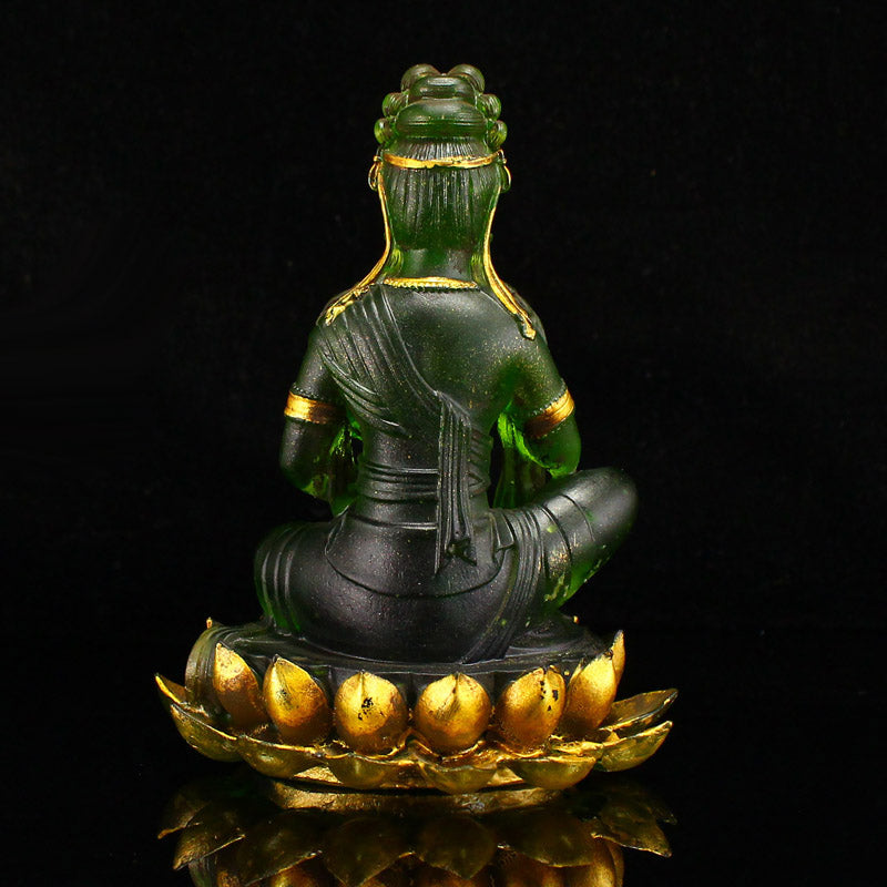 Old Chinese Gilt Gold Green Peking Glass Kwan-yin Statue