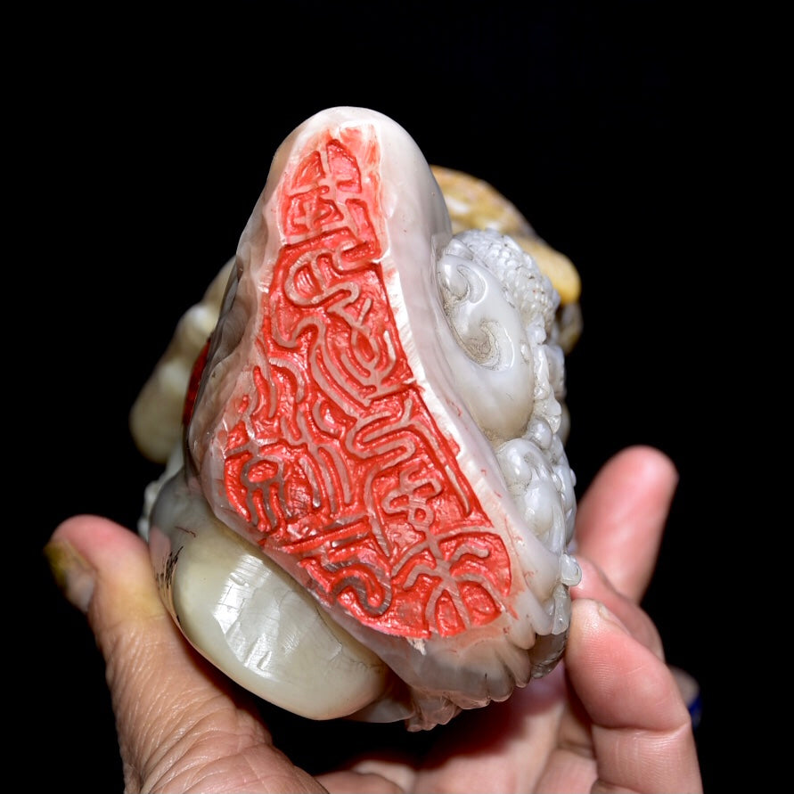 A0003 Vintage Chinese Shoushan Stone Carved Dragon Phoenix Seal