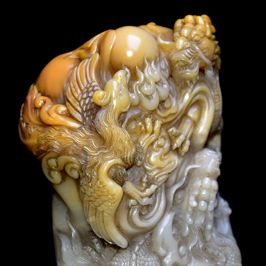 A0003 Vintage Chinese Shoushan Stone Carved Dragon Phoenix Seal