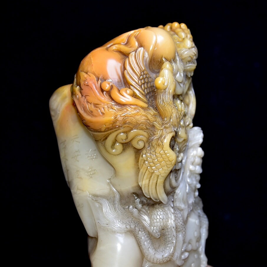 A0003 Vintage Chinese Shoushan Stone Carved Dragon Phoenix Seal