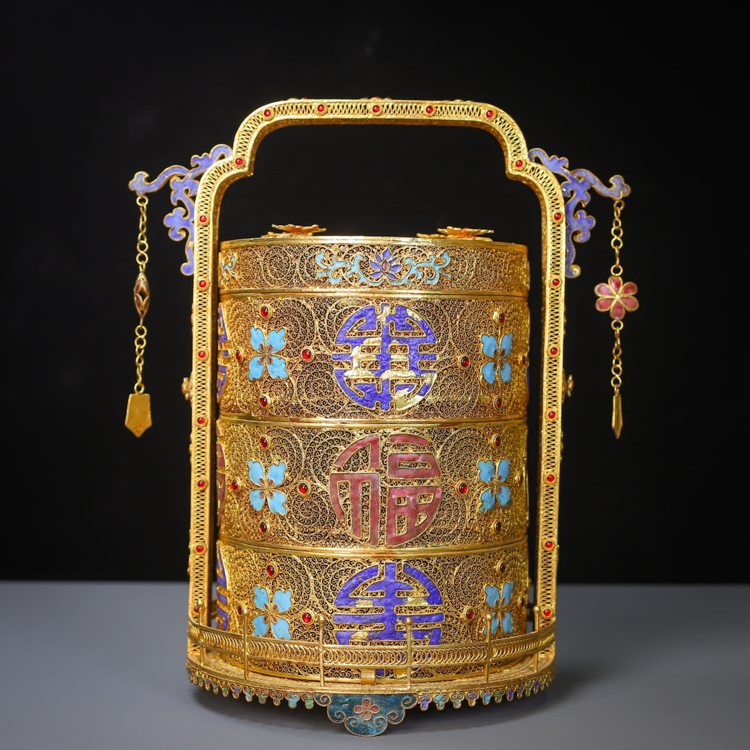 A0018 Exquisite Chinese Gold Wires Enamel Inlay Gem Food Box