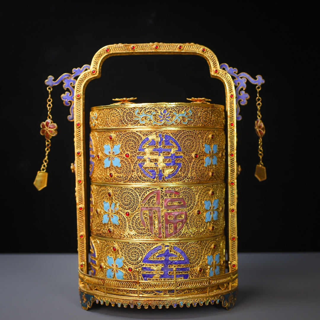 A0018 Exquisite Chinese Gold Wires Enamel Inlay Gem Food Box