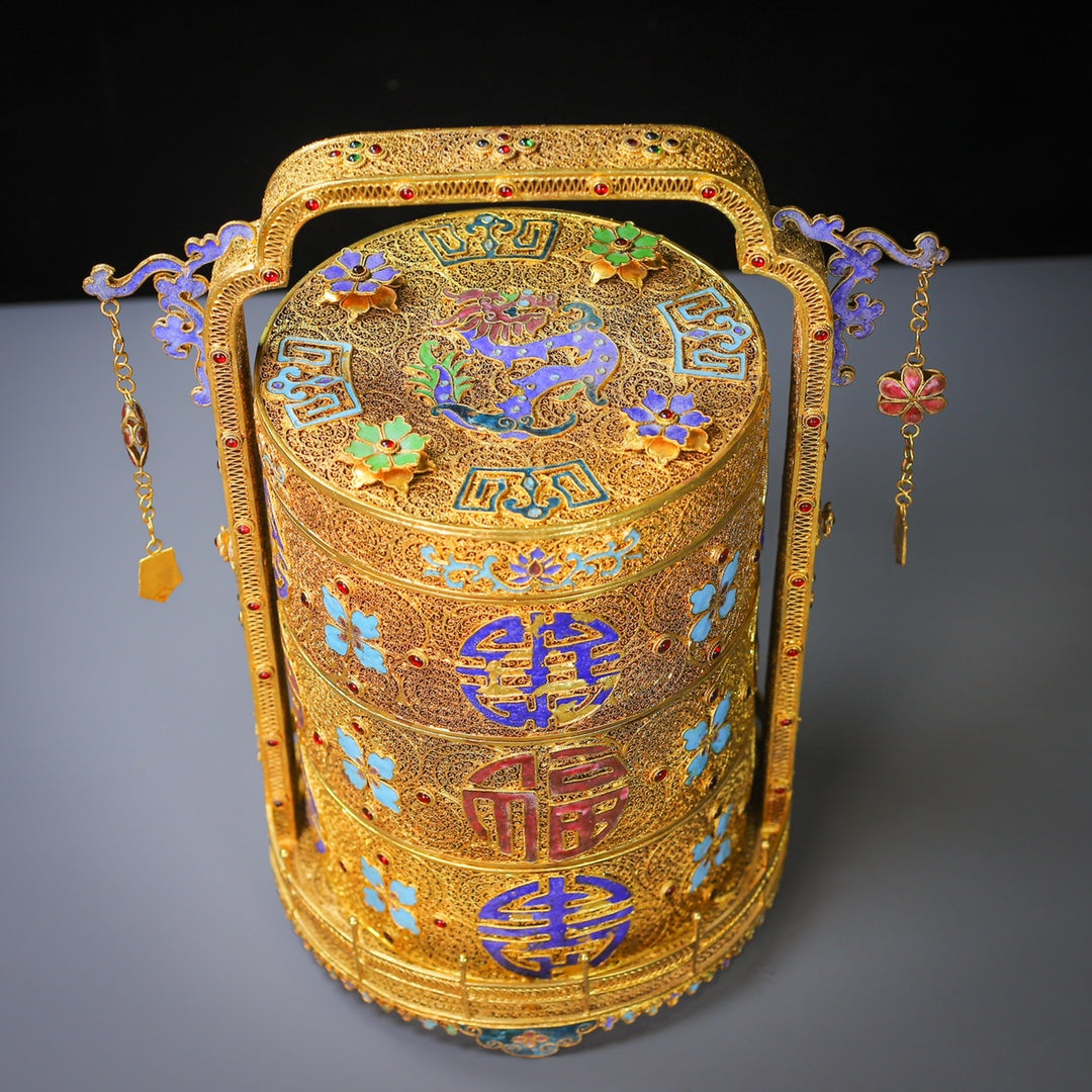 A0018 Exquisite Chinese Gold Wires Enamel Inlay Gem Food Box