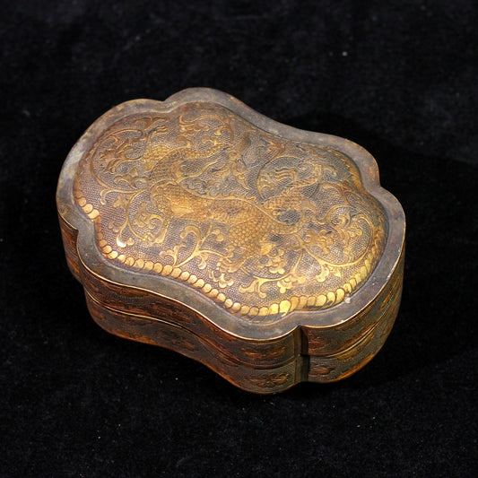 A0020 Vintage Chinese Gilt Gold Chi Dragon & Flower Design Jewellery Box