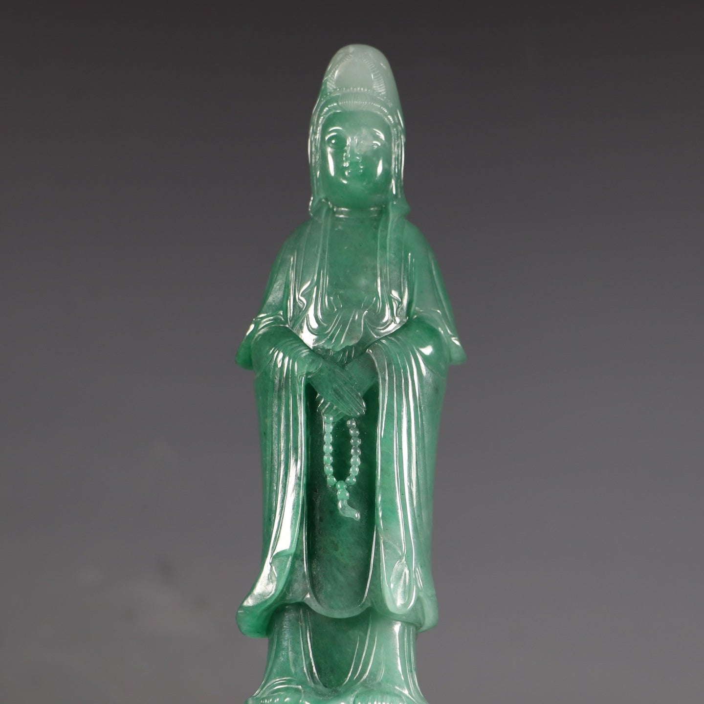 A0032 Superb Green Jadeite Kwan-yin Statue