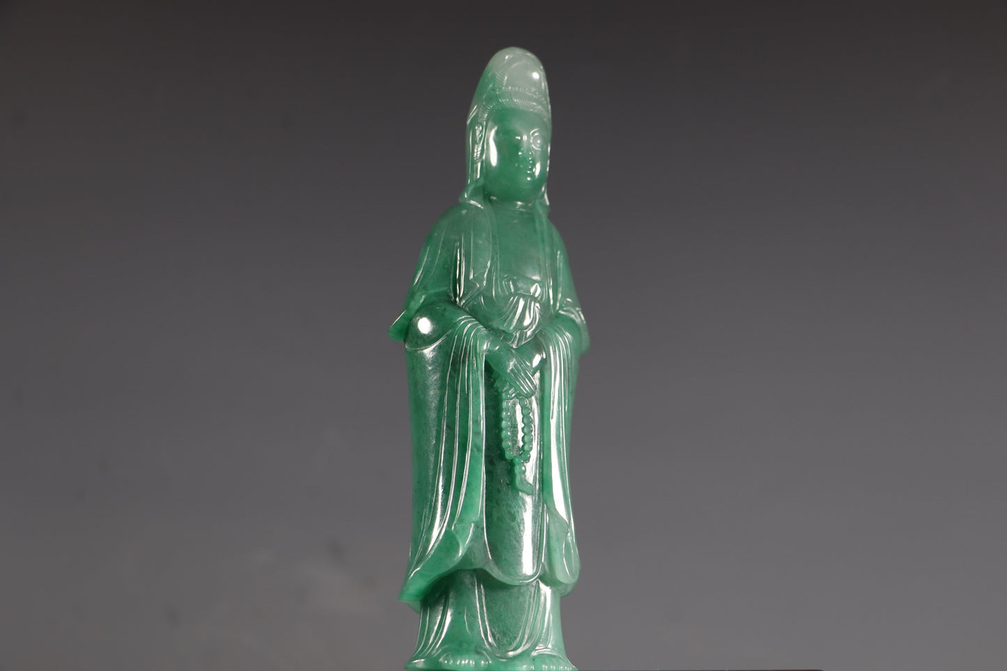 A0032 Superb Green Jadeite Kwan-yin Statue