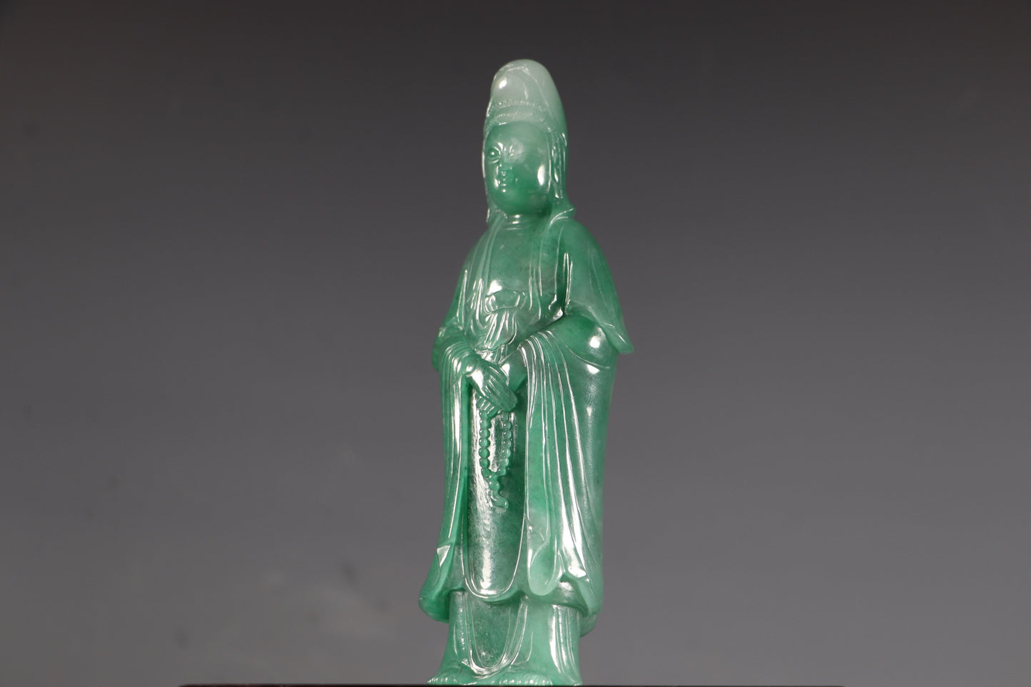 A0032 Superb Green Jadeite Kwan-yin Statue