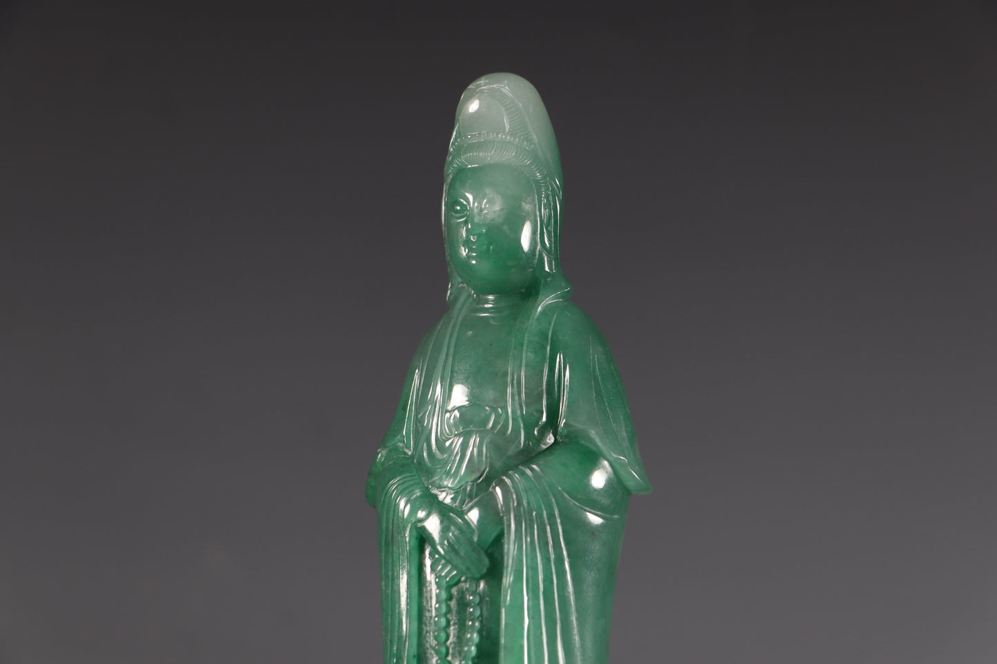 A0032 Superb Green Jadeite Kwan-yin Statue